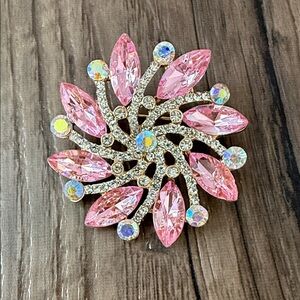 Pink Crystal Floral Brooch - Elegant Women's Jewelry